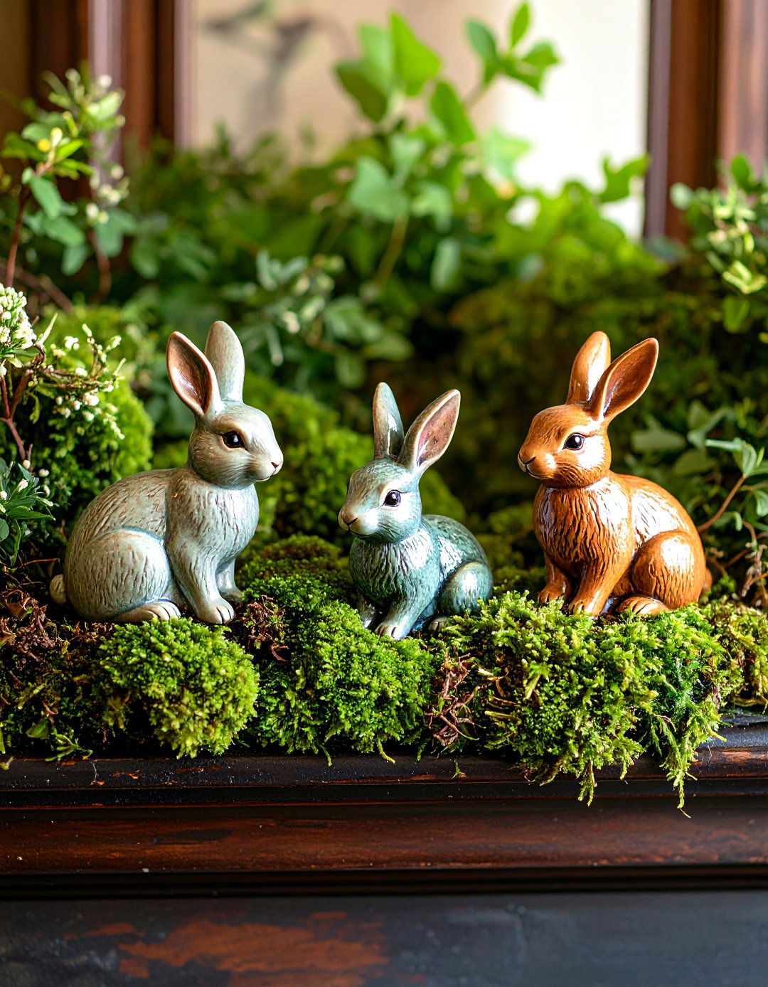 Ceramic Rabbit Trio - 20 Spring Mantel Decor Ideas