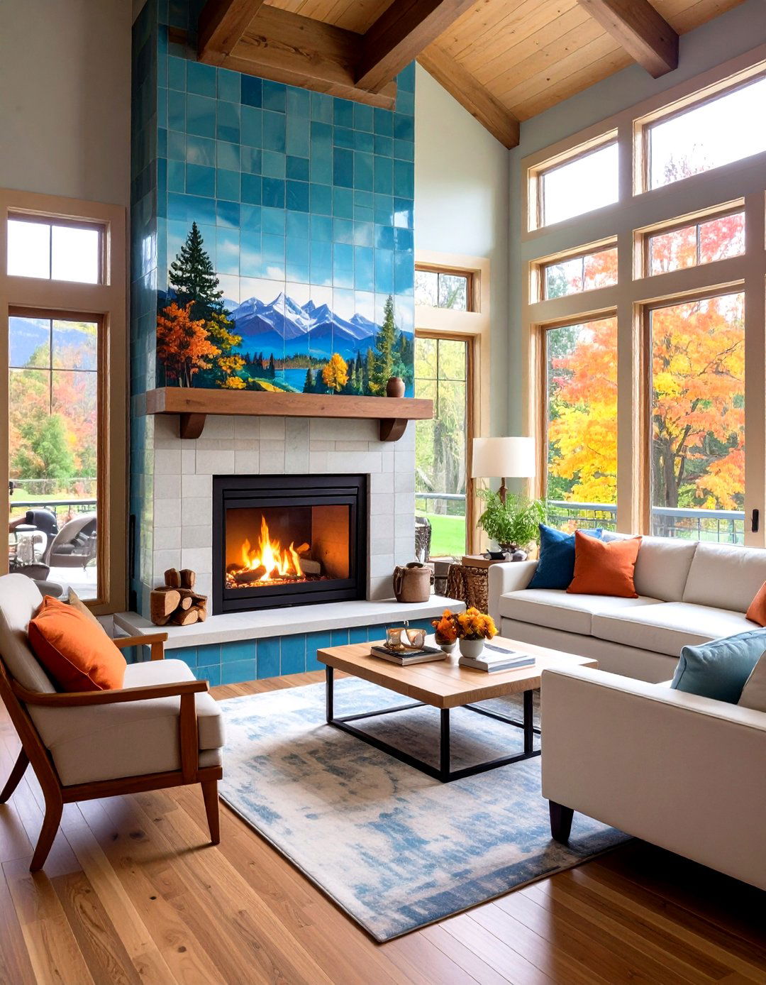 Ceramic Tile Mural Wood Stove Surround - 20 Wood Stove Surround Ideas