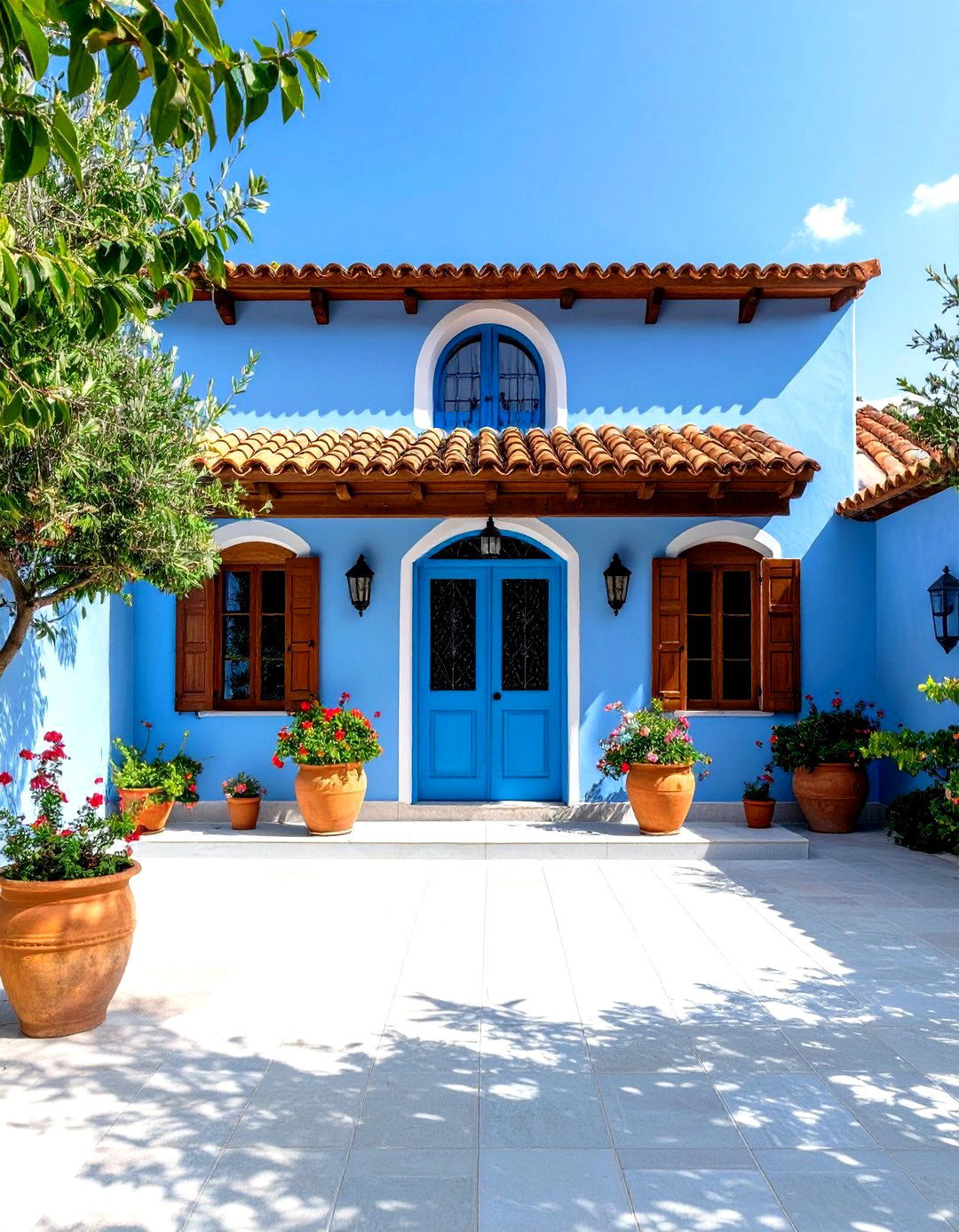 Cerulean Blue Exterior Home with Brown Roof Mediterranean Style - 20 blue exterior home with a brown roof ideas