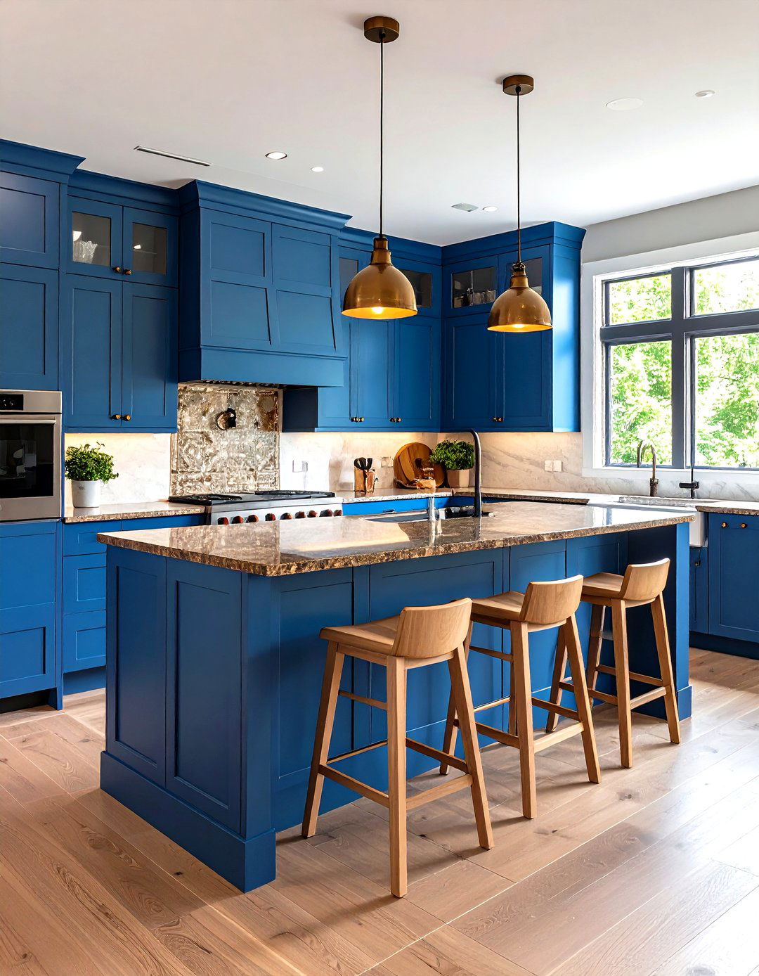 Cerulean Blue Kitchen Cabinets with Brown Granite Bar Seating - 20 blue kitchen cabinets with brown granite countertops