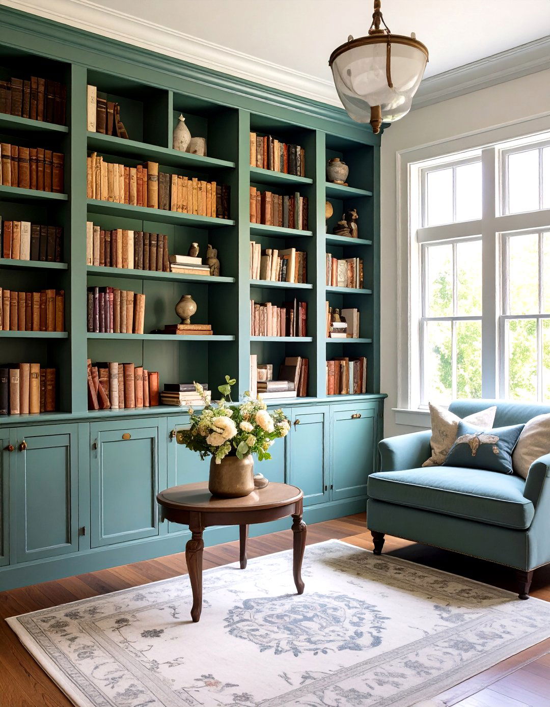 Chalk Finish Vintage Home Library Makeover - 20 Dark Green Home Library Ideas and Inspiration
