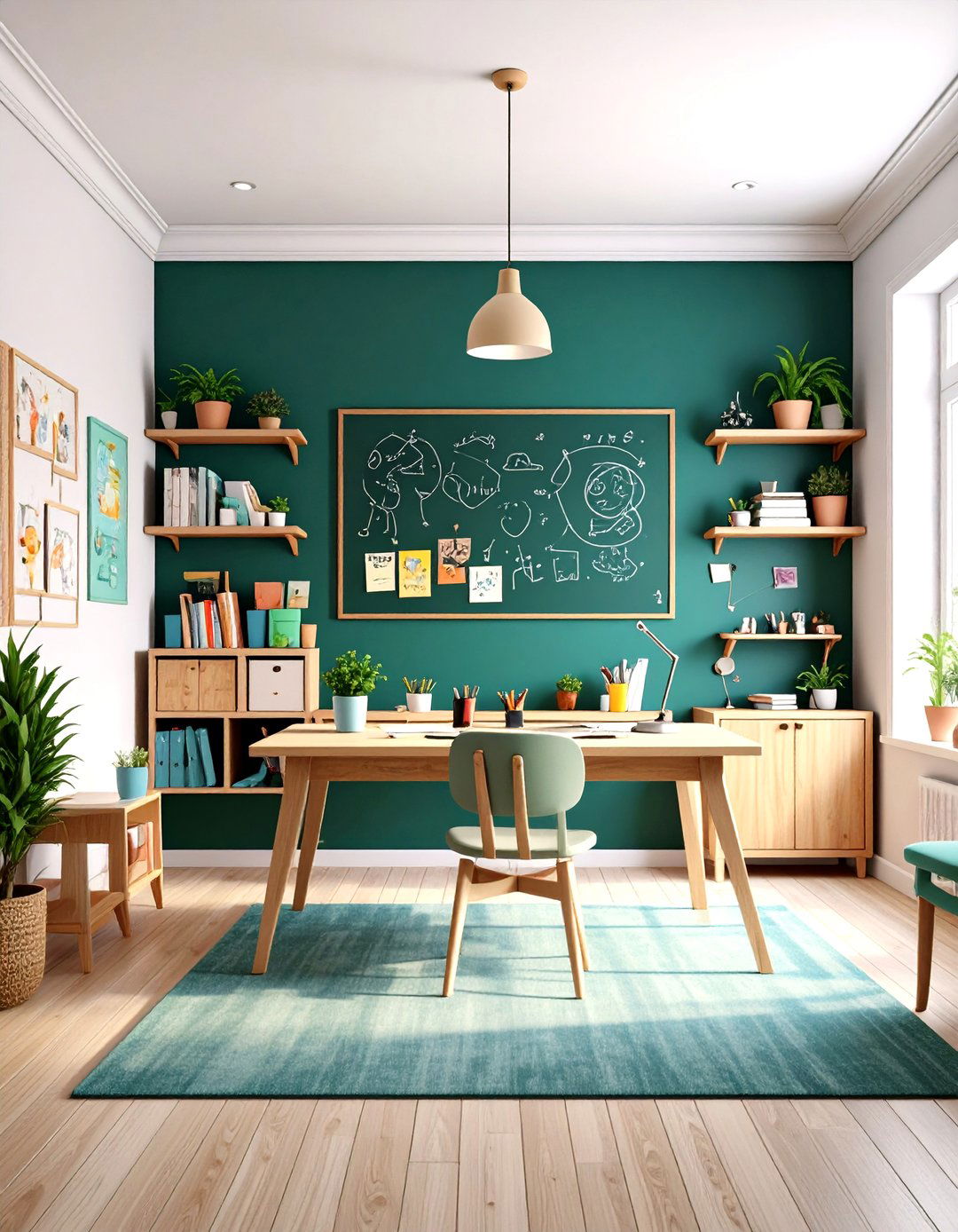 Chalkboard Finish Dark Green Accent Wall for Creative Spaces - 20 Dark Green Accent Wall Ideas