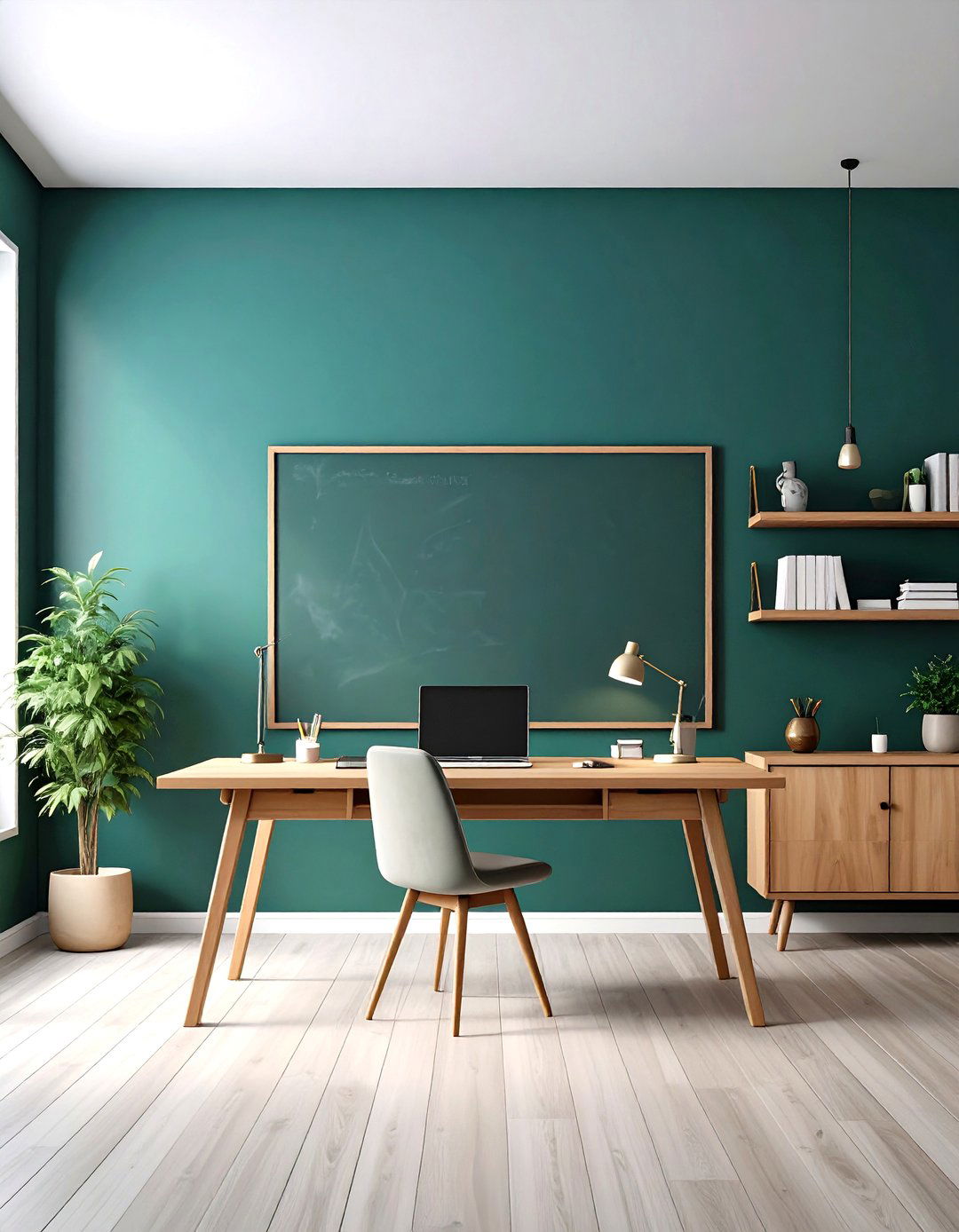 Chalkboard Finish Green Wall Fuels Agile Brainstorms - 20 Dark Green Home Office Ideas