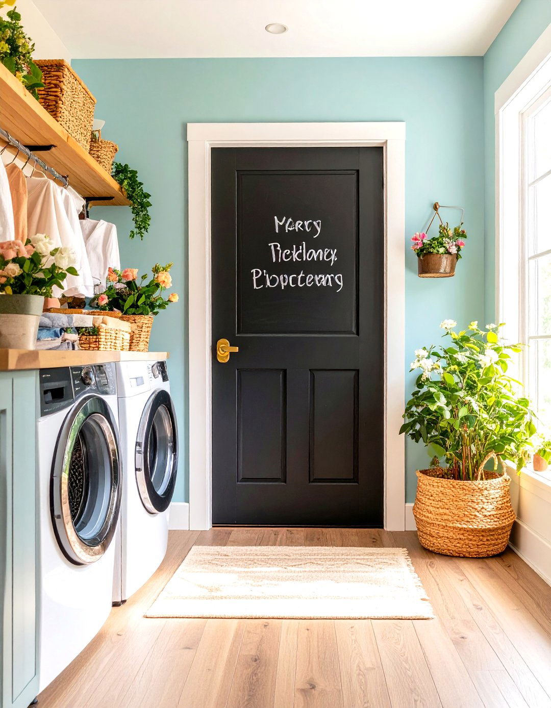 Chalkboard Paint Laundry Room Door with Functional Message Center - 20 Laundry Room Door Ideas