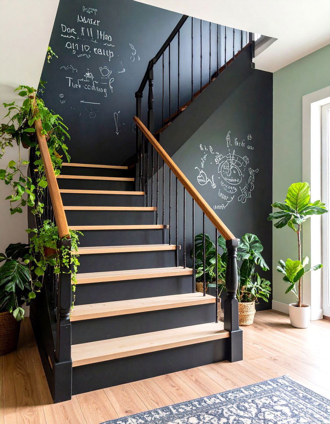 Chalkboard Painted Stair Interactive Design - 20 Painted Stair Ideas