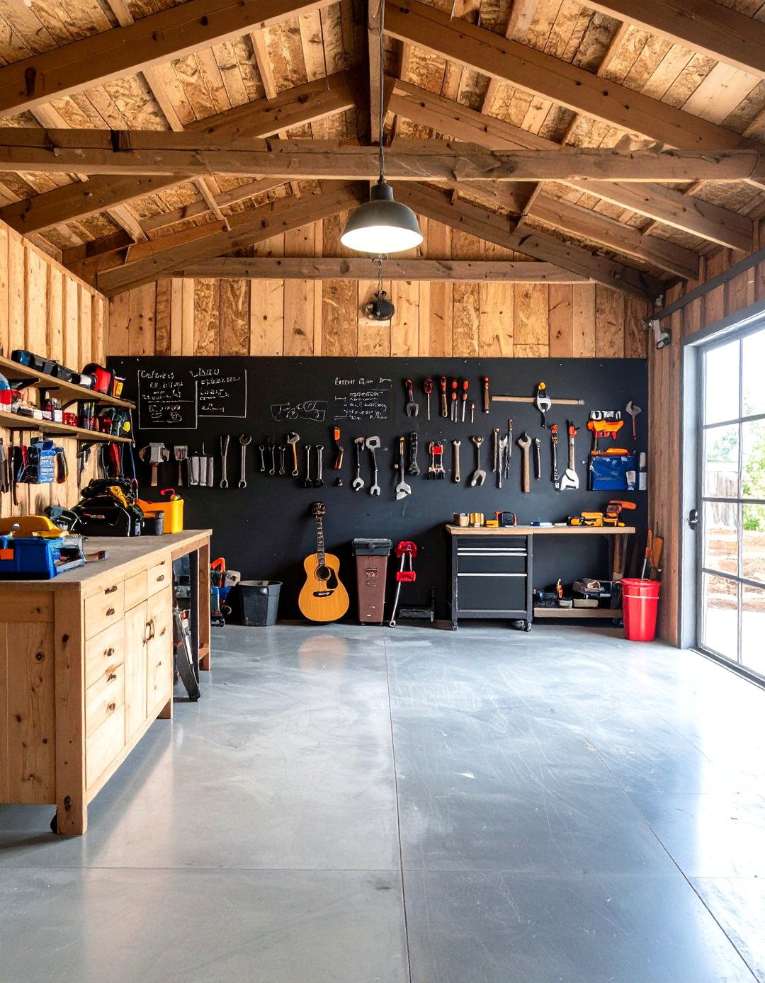 Chalkboard Wall for Organization in Rustic Garage - 20 Rustic Garage Ideas