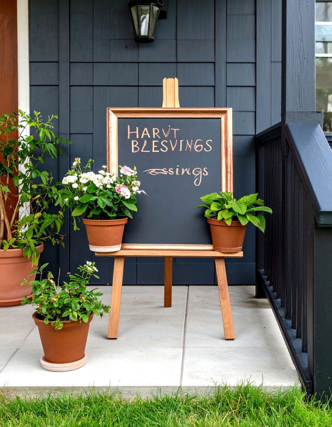 Chalkboard Welcome Sign with Seasonal Script - 20 Front Door Fall Decor Ideas