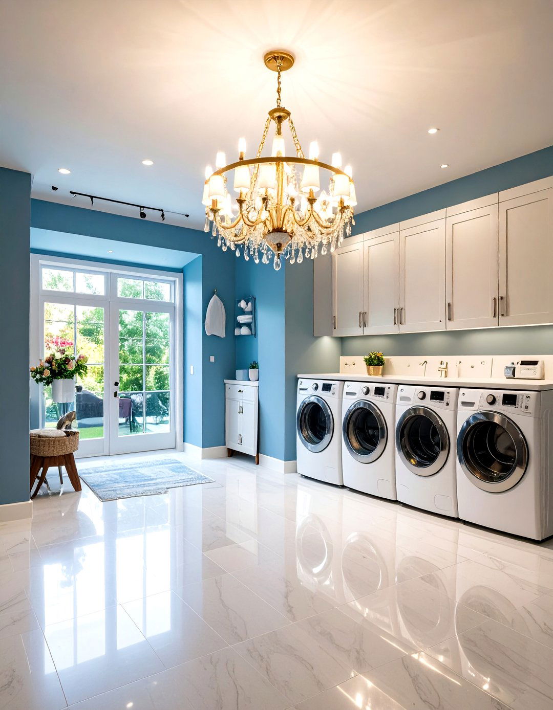 Chandelier and Recessed Laundry Room Lighting Combination - 20 Laundry Room Lighting Ideas