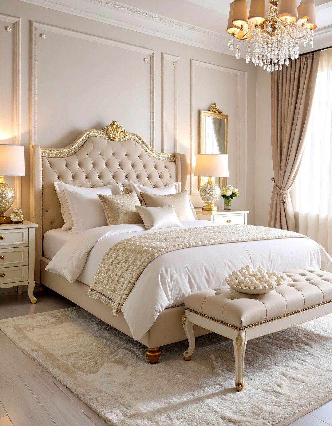 Chanel Bedroom Pearl and Gold Details - 20 Chanel Bedroom Ideas