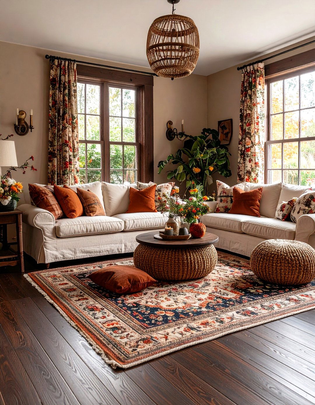 Channel Modern Cottagecore with Warm Patterns - 20 Dark Brown Floor Living Room Ideas