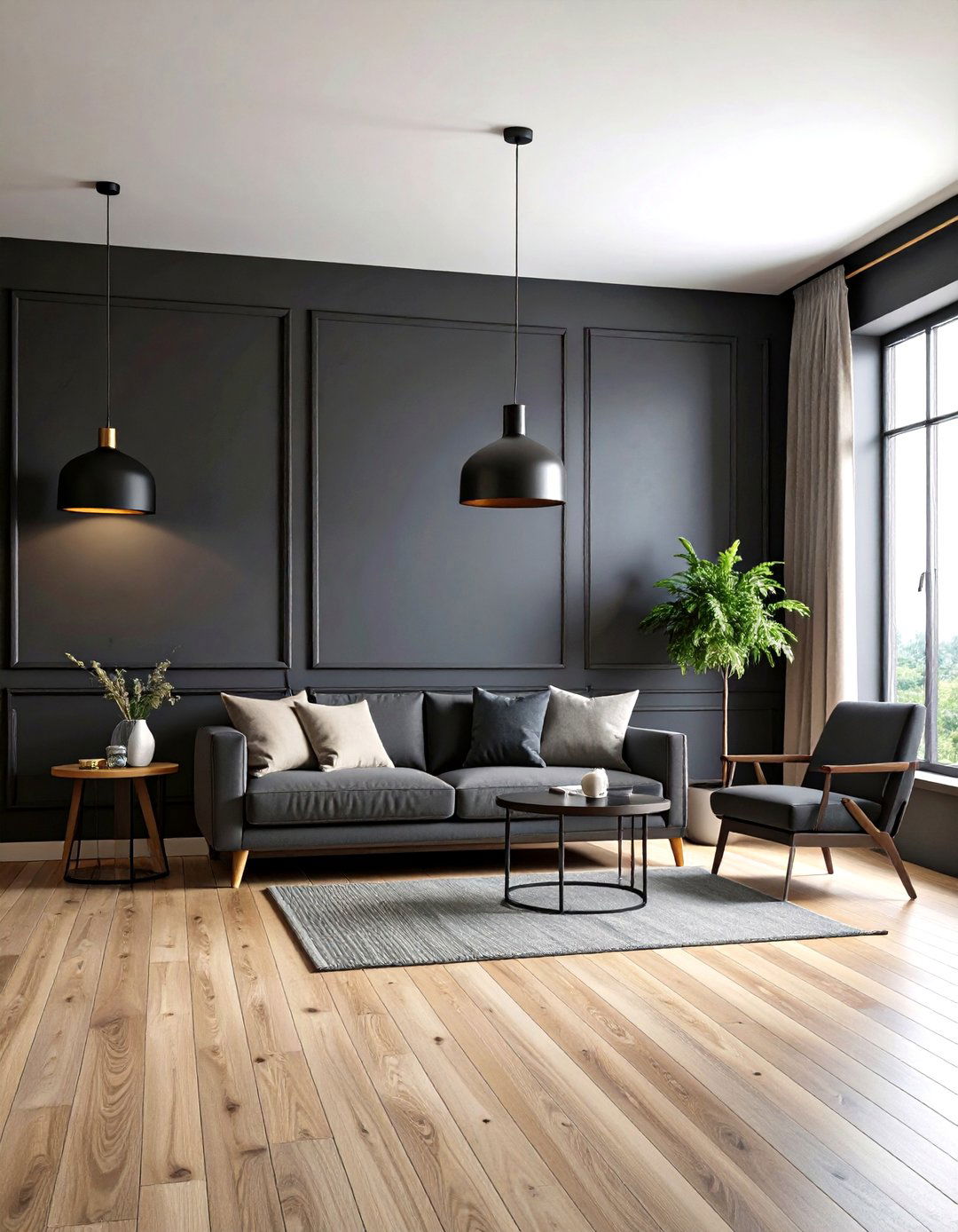 Charcoal Accent Walls and Bleached Pine Floors - 20 Floor and Wall Color Ideas