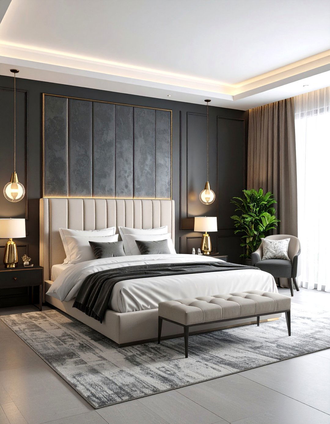 Charcoal Bedroom Accent Wall Behind the Bed - 20 Charcoal Bedroom Ideas