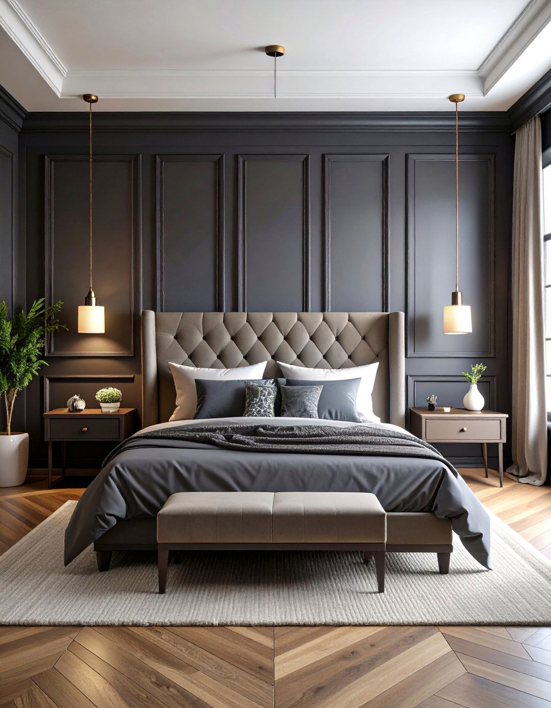 Charcoal Bedroom Wainscoting for Classic Elegance - 20 Charcoal Bedroom Ideas