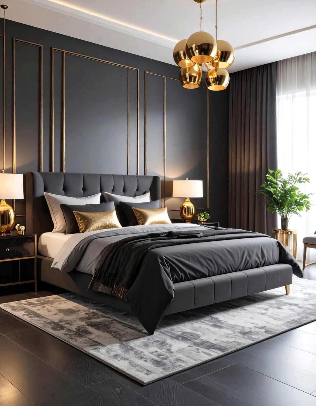 Charcoal Bedroom with Metallic Gold Accents - 20 Charcoal Bedroom Ideas