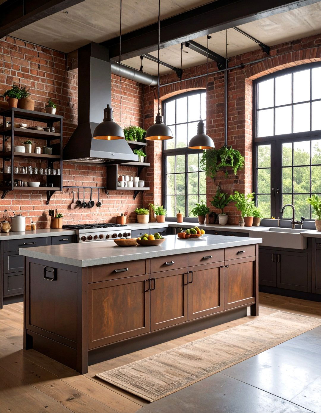 Charcoal Brown Industrial Loft - 20 Brown Kitchen Cabinets Ideas