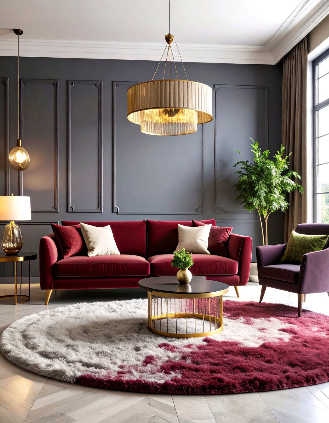 Charcoal Color Drenched Cocoon - 20 Burgundy Sofa Living Room Ideas