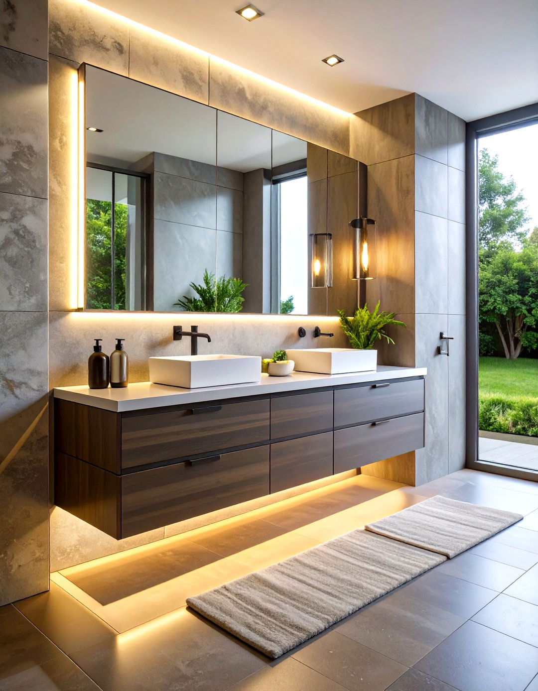 Charcoal Floating Vanity Creates the Illusion of Space - 20 Grey Bathroom Vanity Design Ideas