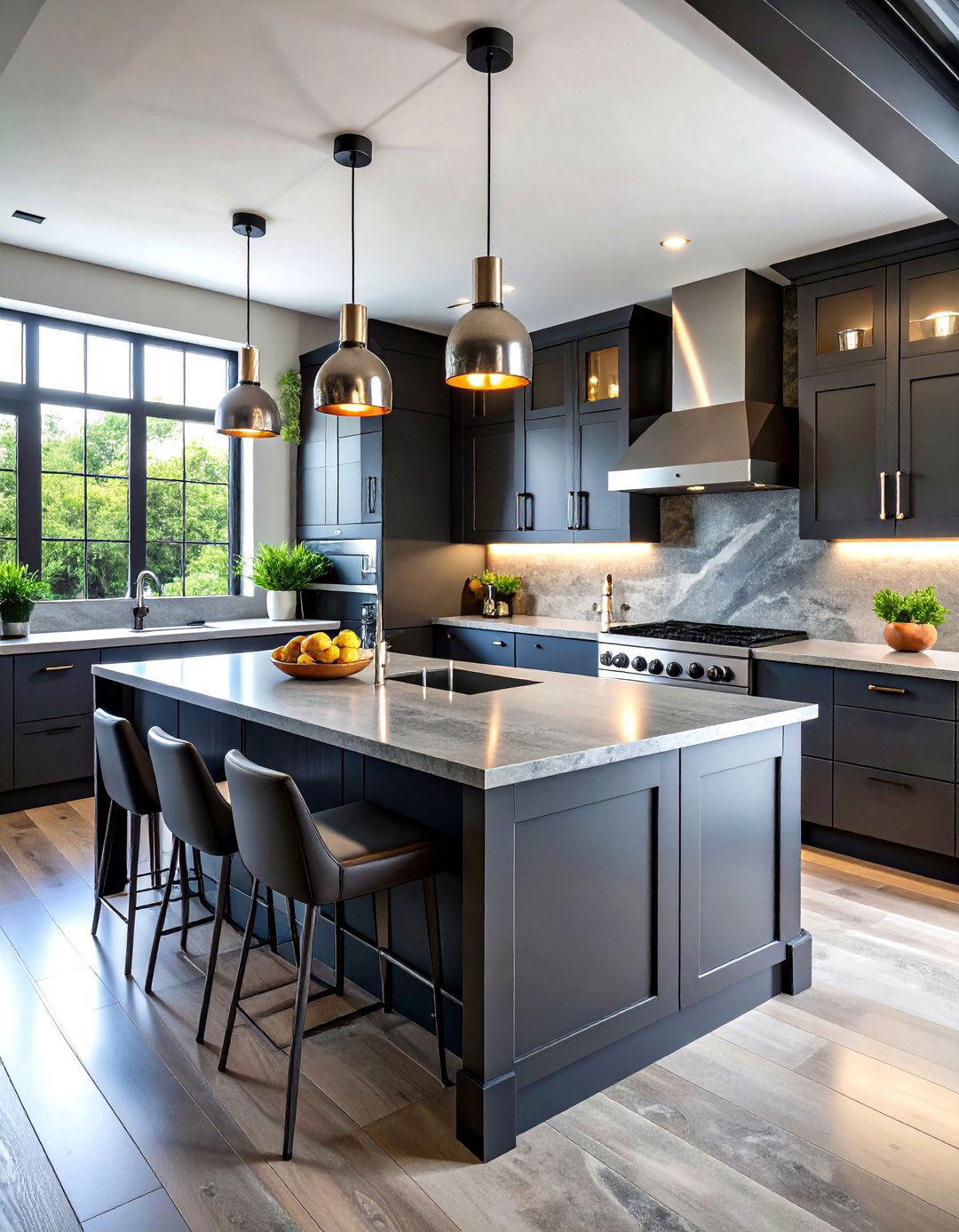 Charcoal Gray Quartz Kitchen Countertops with Industrial Chic Elements - 20 Quartz Kitchen Countertops