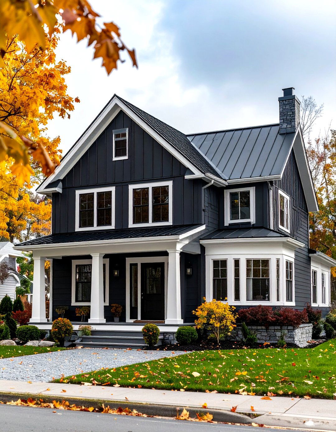 Charcoal Modern Farmhouse Exterior with White Board and Batten Trim - 20 Modern Farmhouse Exterior