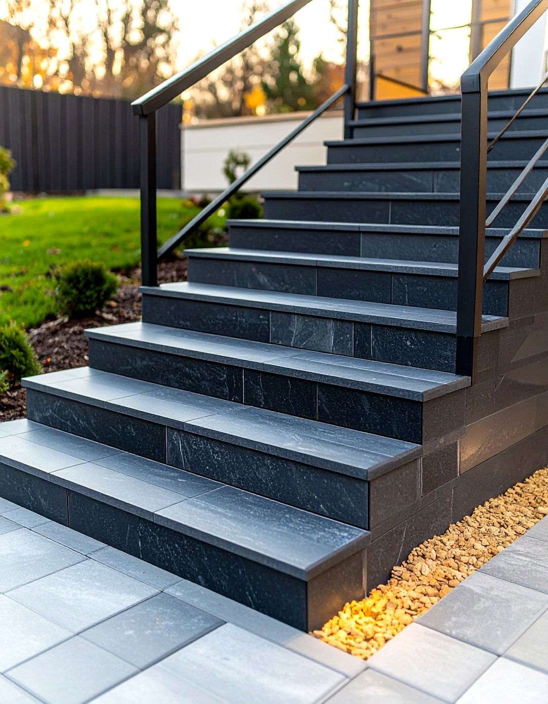 Charcoal Paver Front Steps - 20 Front Step Ideas