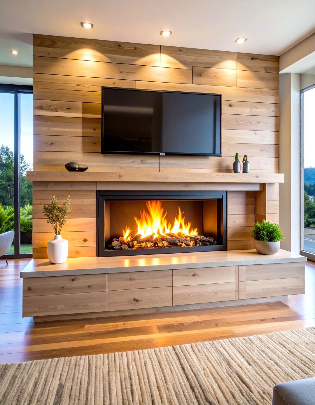 Charcoal Shiplap Electric Fireplace Accent Wall - 20 Electric Fireplace Ideas With Tv Above