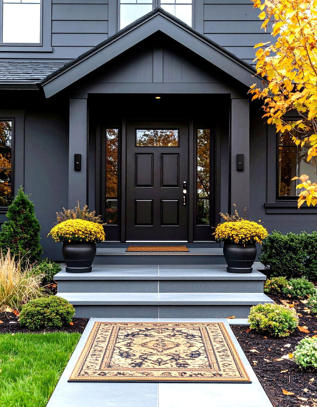 Charcoal Siding with Natural Stone Wainscot - 20 Dark Grey House Exterior Ideas