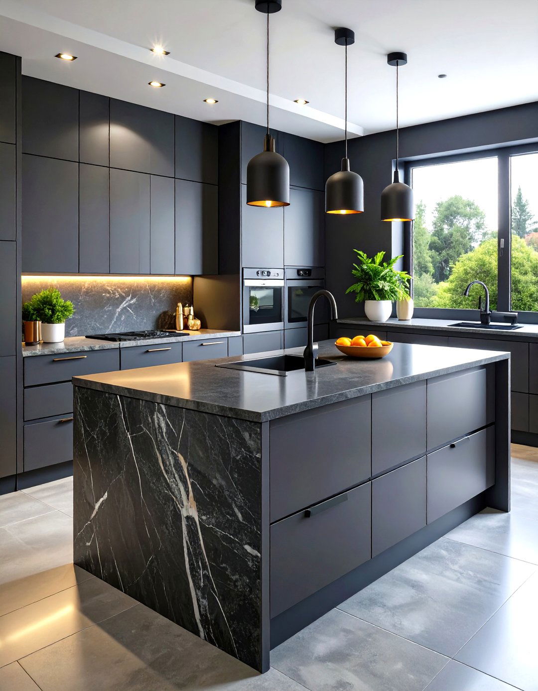 Charcoal Sintered Stone Countertops Offsetting Oak Cabinets - 20 what color countertops go with oak cabinets
