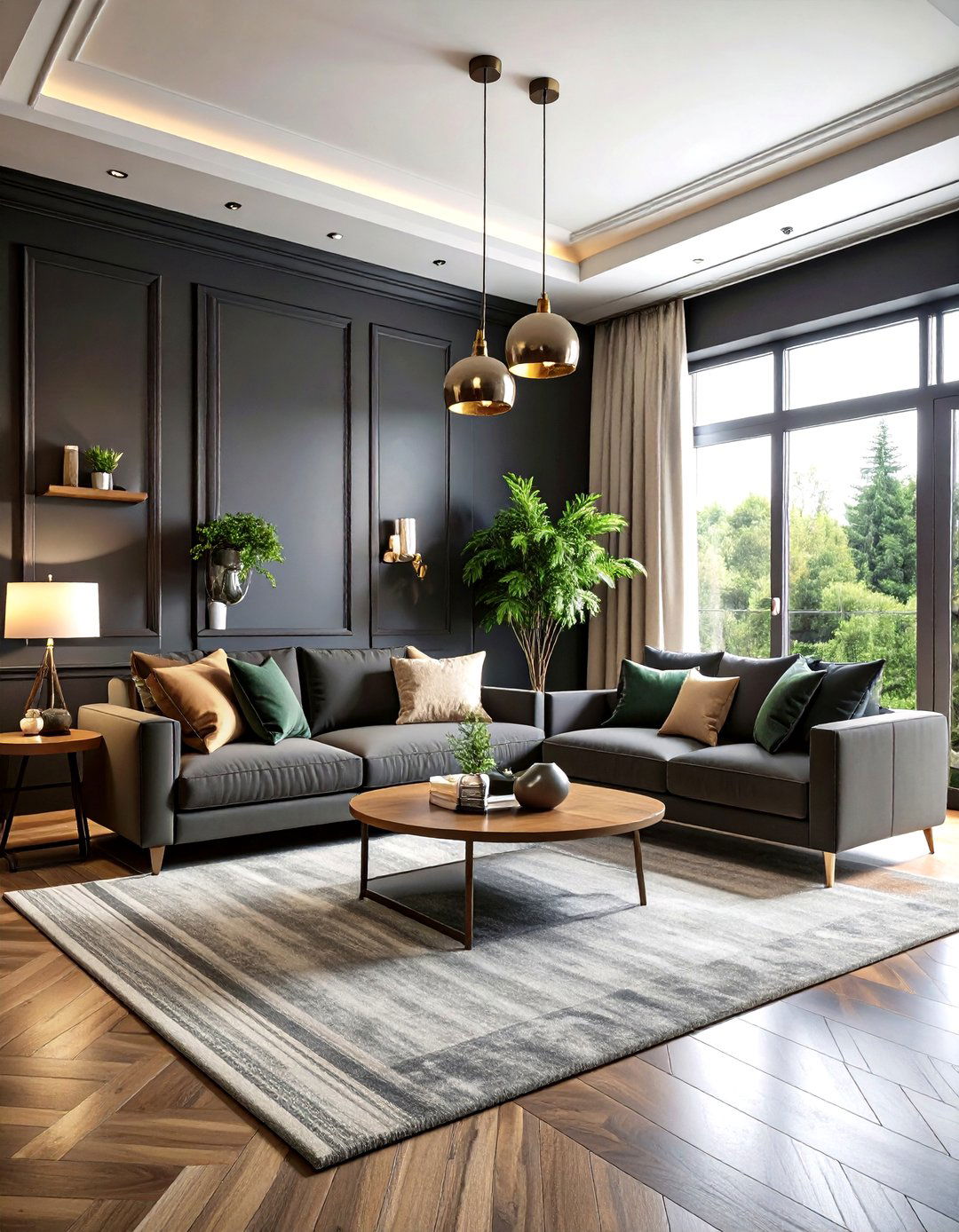 Charcoal Walls Cocoon Your Living Room - 20 Dark Living Room Ideas