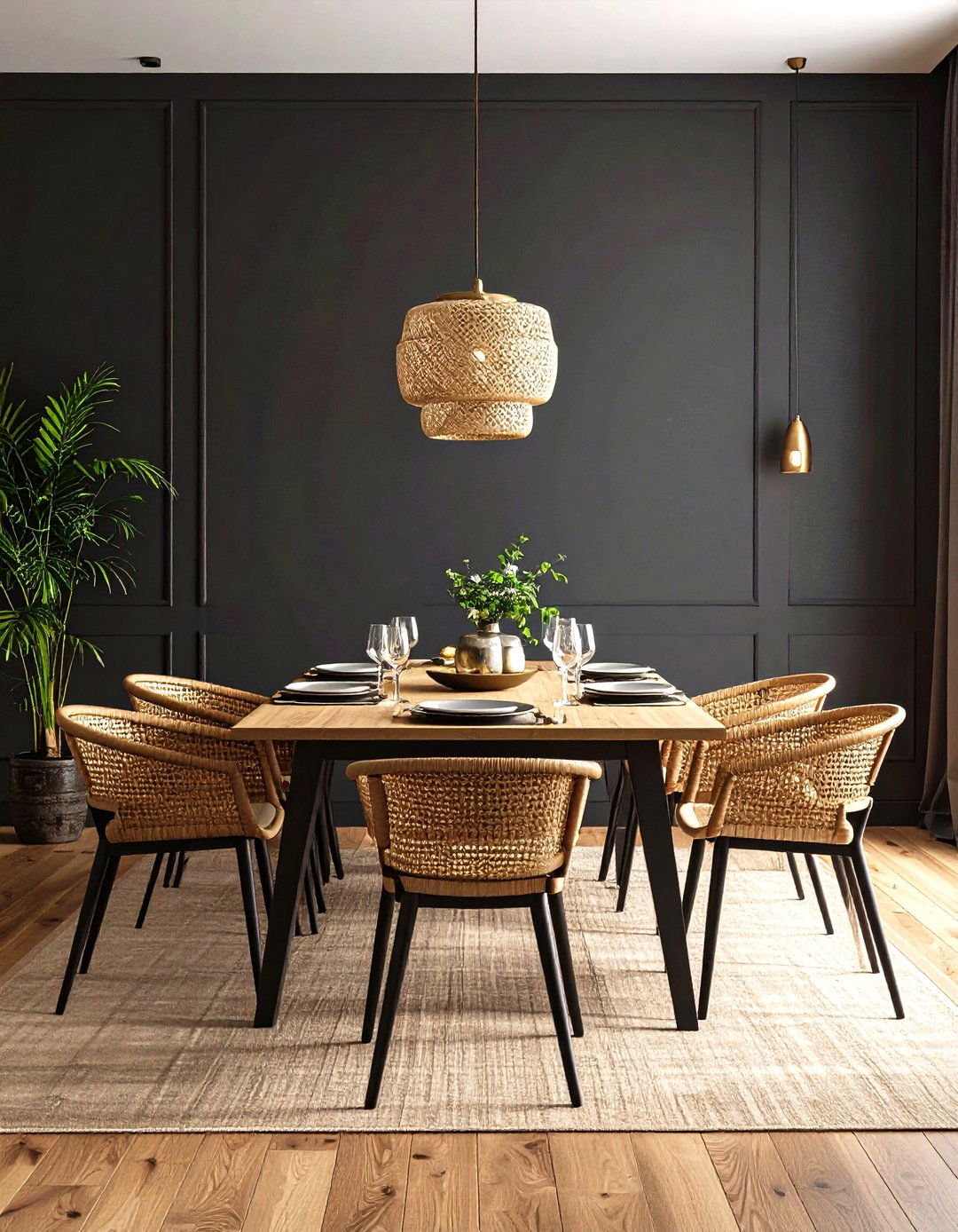 Charcoal Walls and Light Oak Warm a Gray Dining Room - 20 Gray Dining Room Ideas