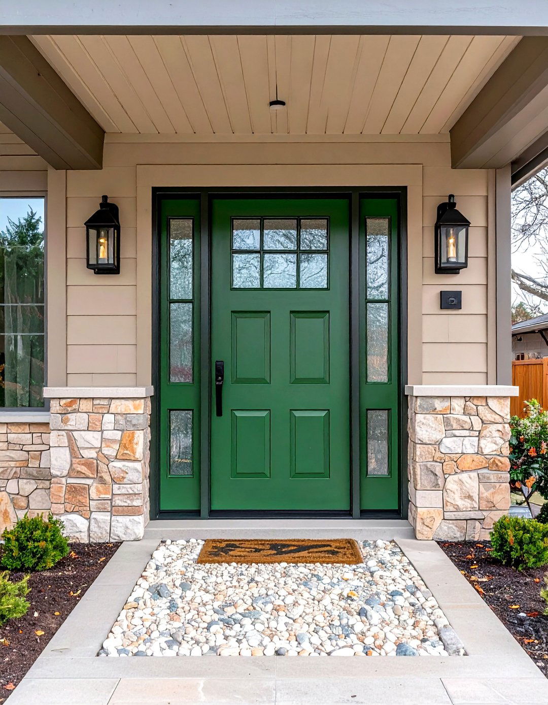 Chartreuse Green Front Door and Geometric Glass - 20 Green Front Door Ideas