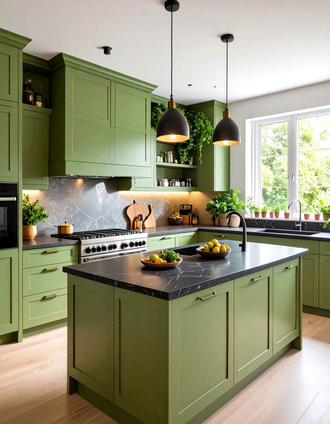 Chartreuse Pops Against Soapstone - 20 Green Kitchen Cabinets With Black Countertops