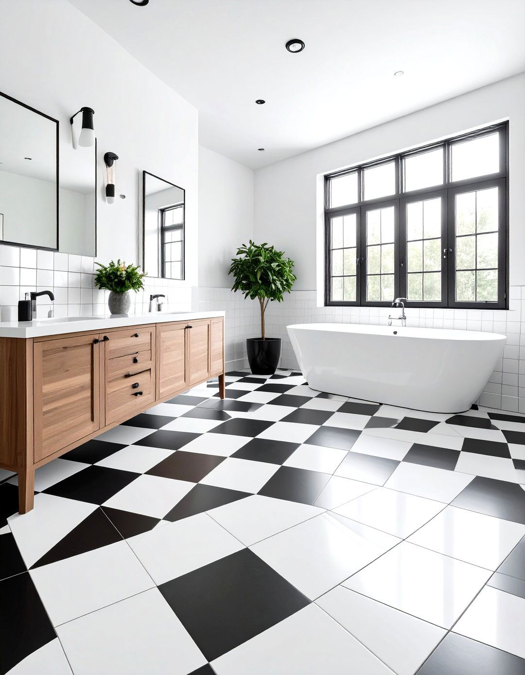 Checkerboard Black and White Tile Bathroom - 20 Black Tile Bathroom Ideas