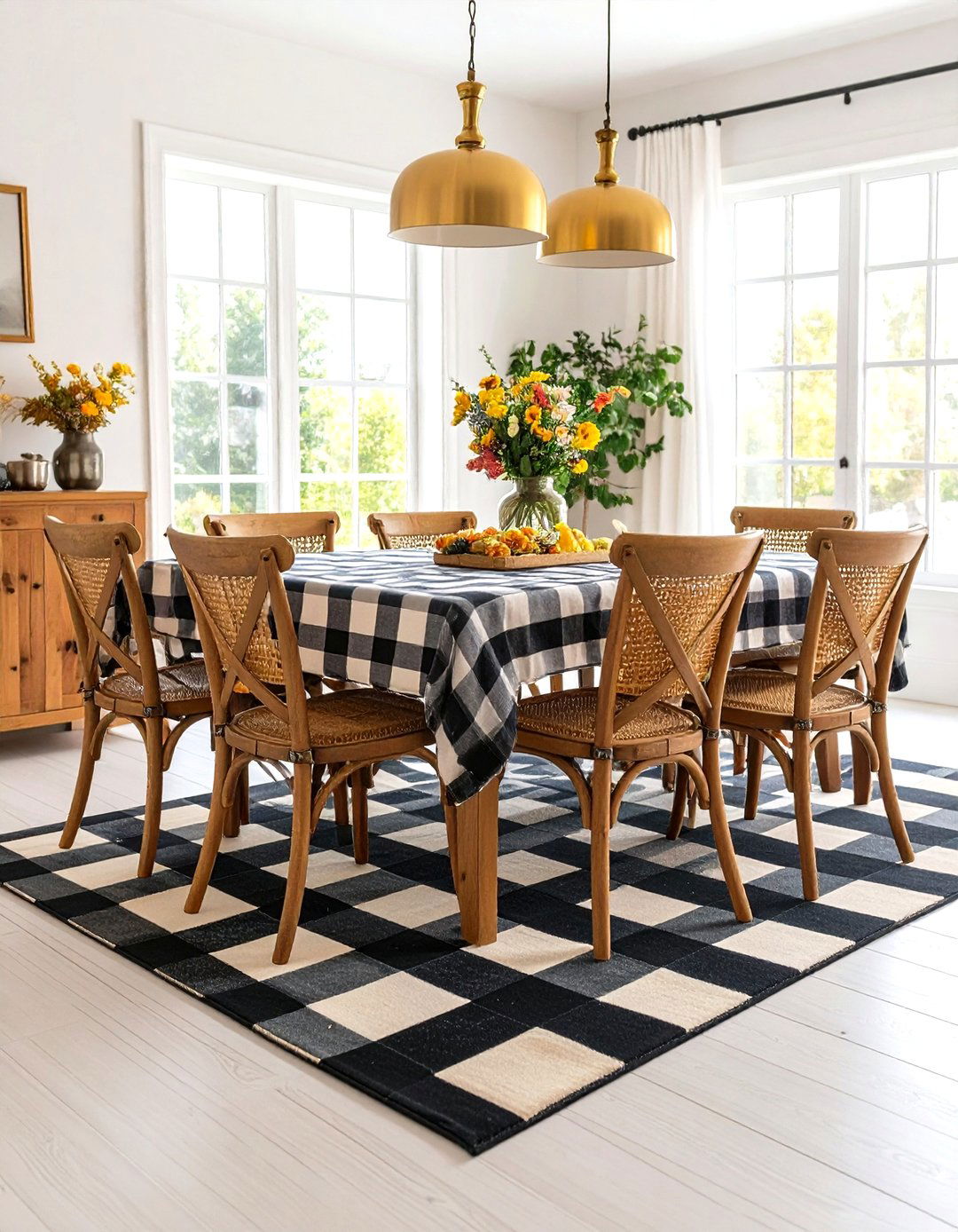 Checkerboard Dining Room Rug Makes Graphic Statement - 20 Dining Room Rug Ideas