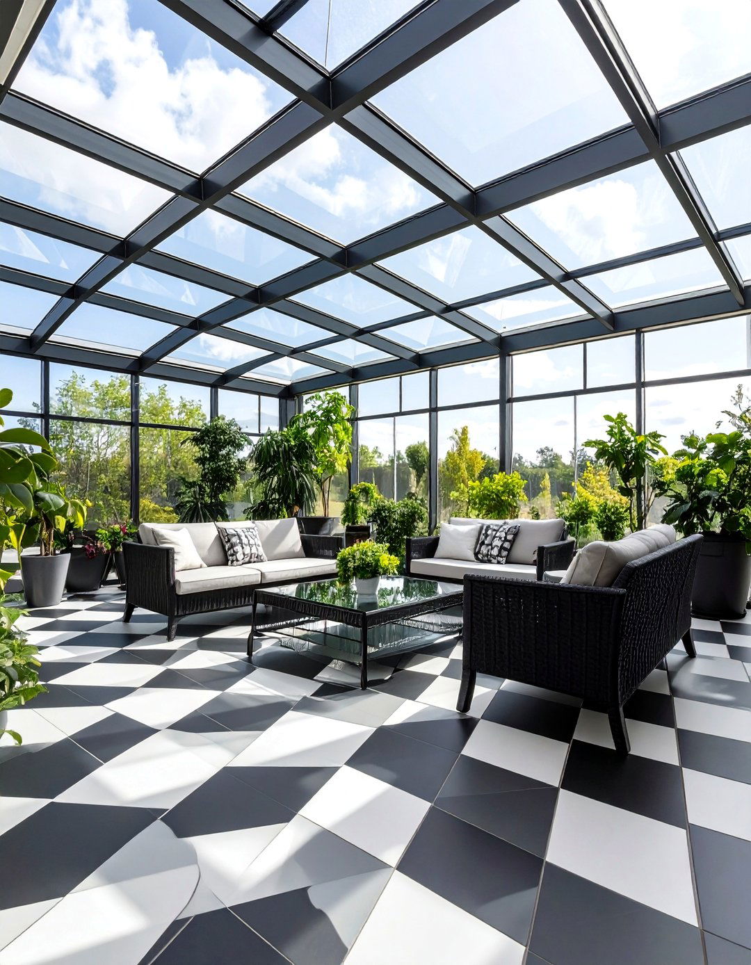 Checkerboard Floor Solarium - 20 Sunroom Ideas