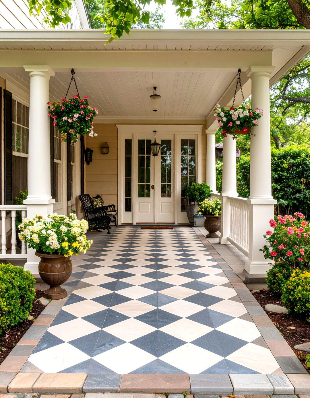 Checkerboard Front Porch Tile for Instant Classic - 20 Front Porch Tile Ideas