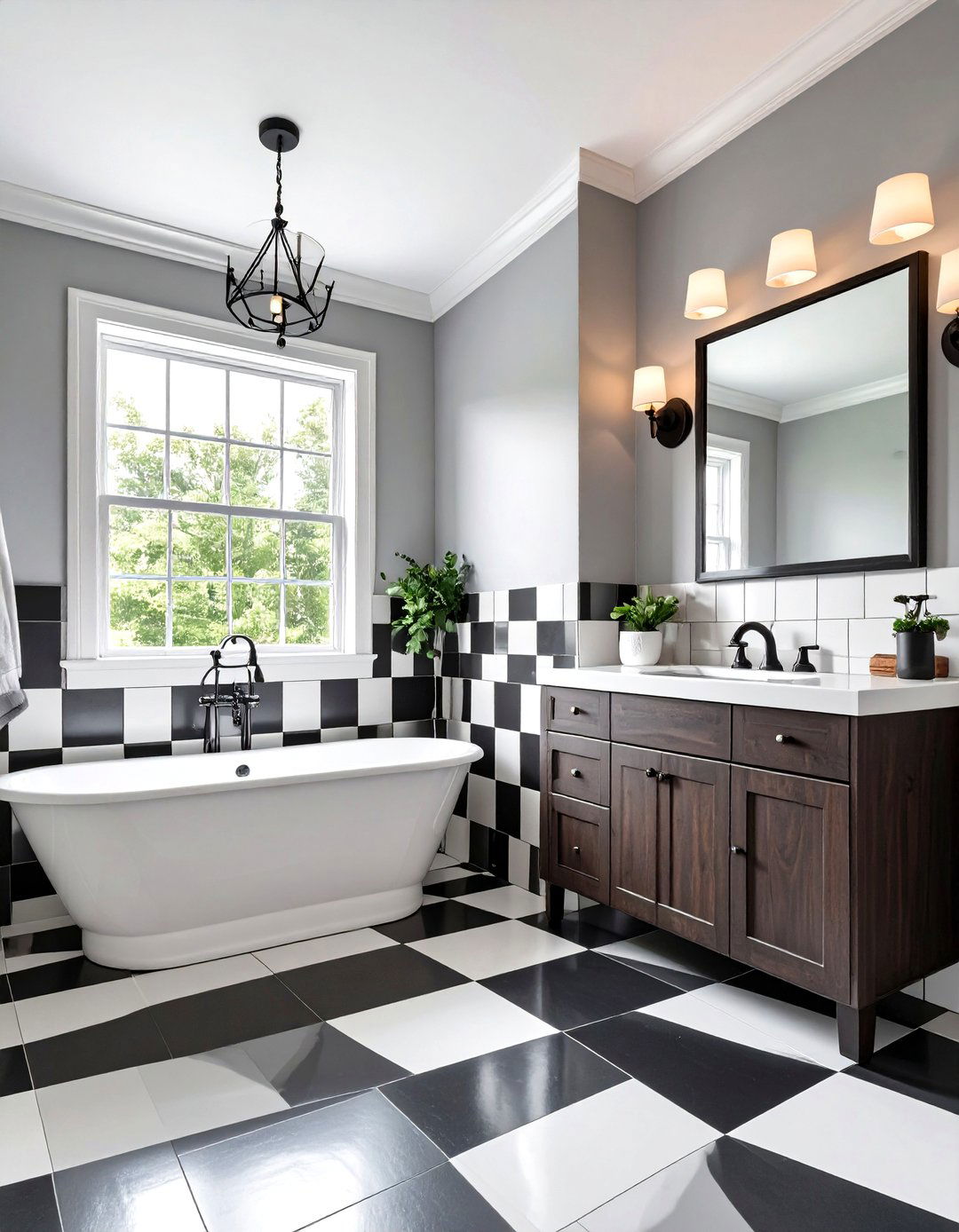 Checkerboard Half Wall Tile Delivers Retro Punch - 20 Half-wall Tile Bathroom Ideas