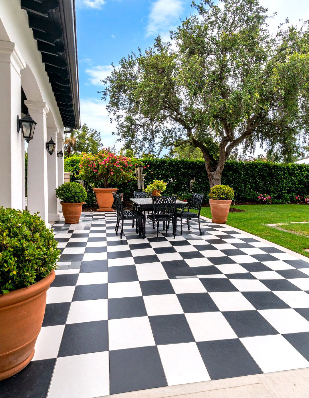 Checkerboard Painted Concrete Patio - 20 Painted Concrete Patio Ideas