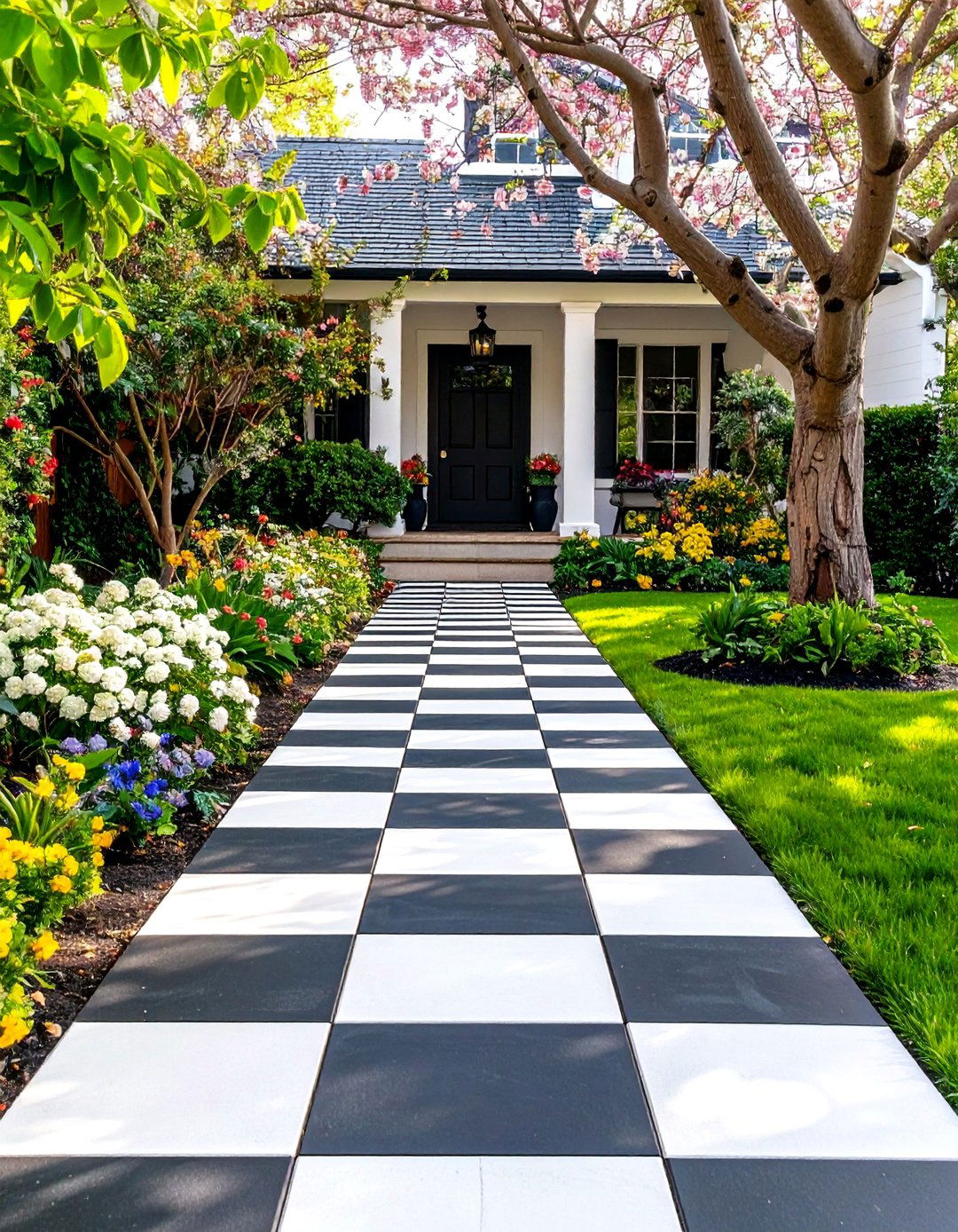 Checkerboard Pattern Concrete Walkway Painting - 20 Concrete Walkway Painting Ideas