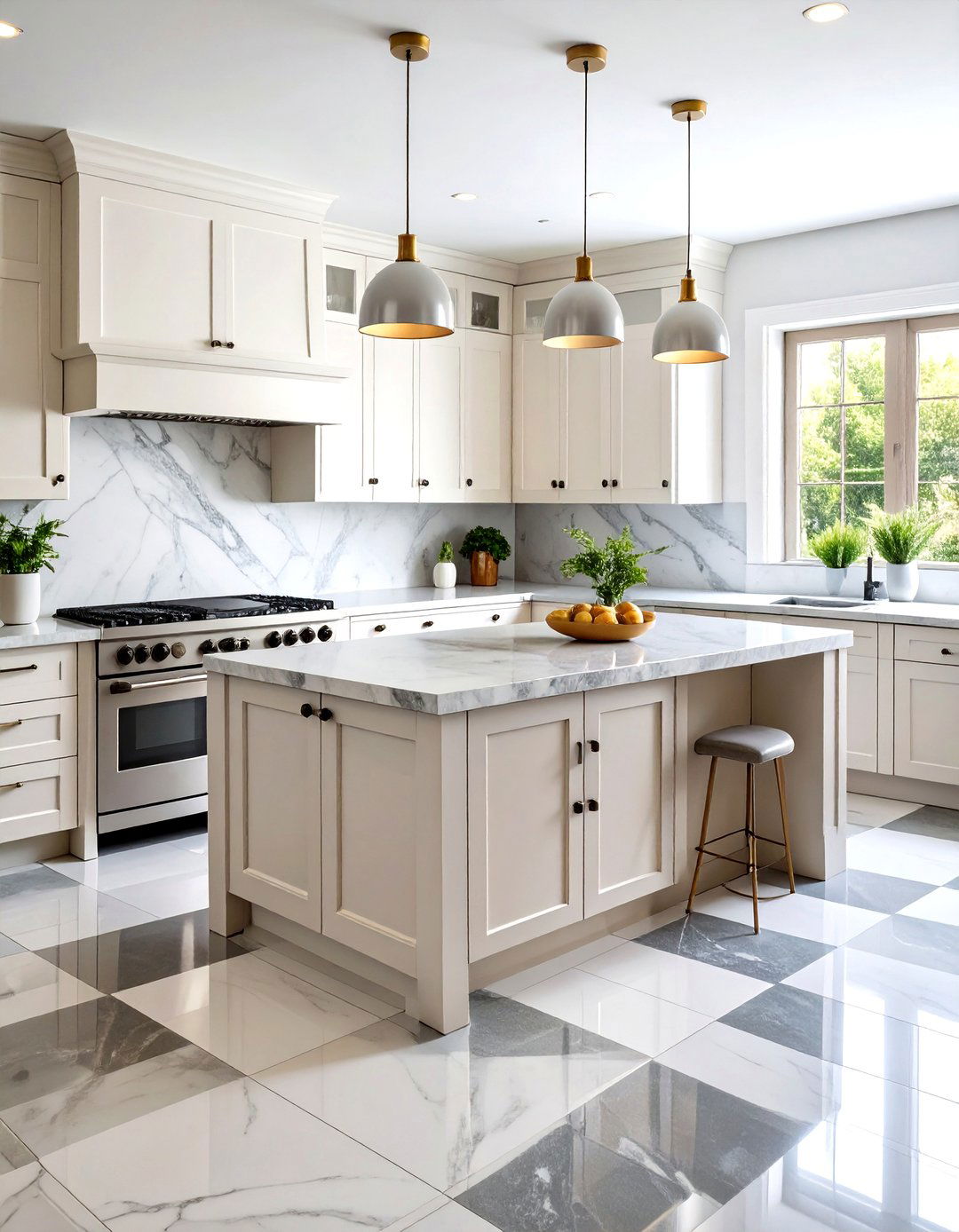 Checkerboard Pattern Marble Kitchen Floor - 20 Marble Kitchen Floor Ideas