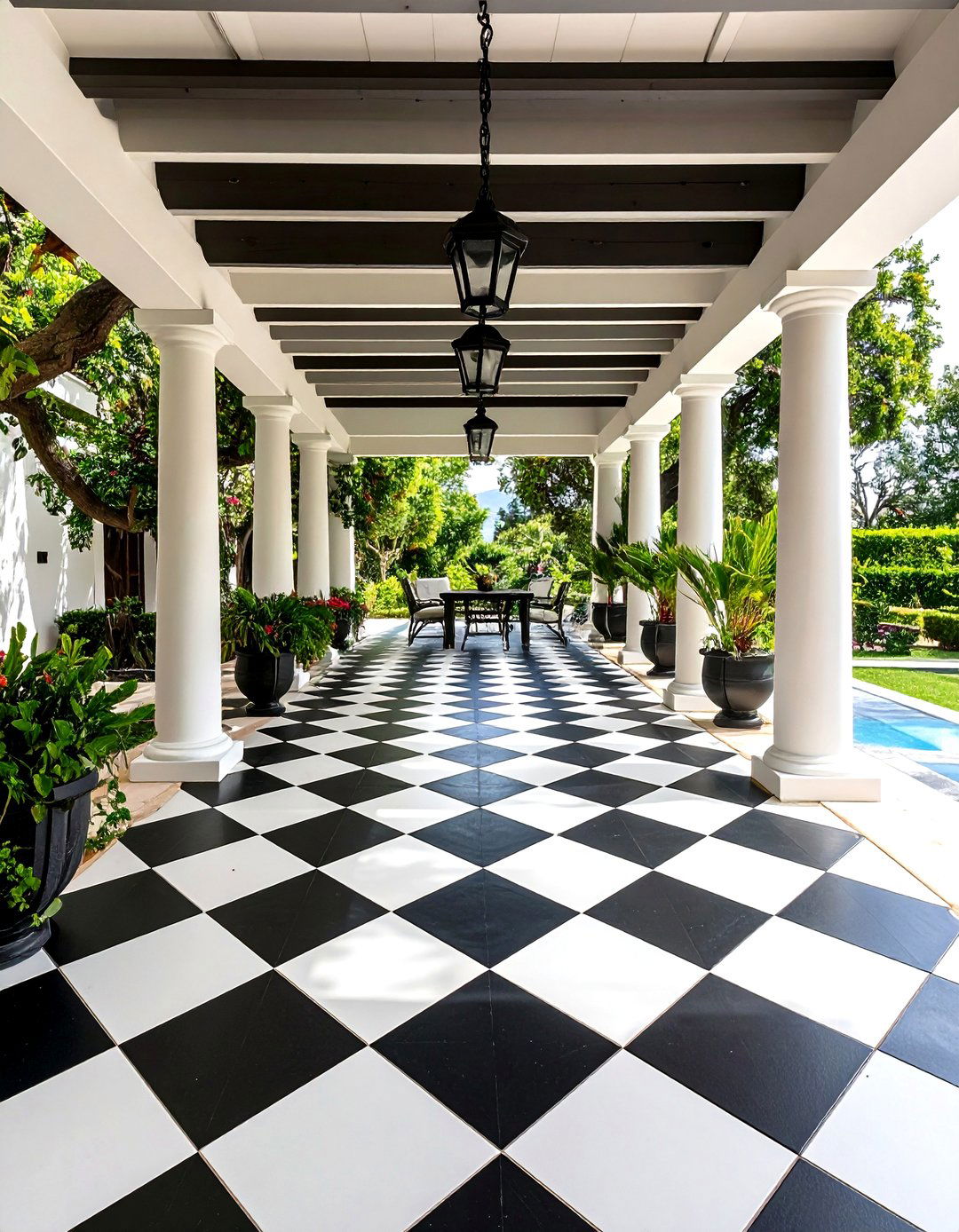 Checkerboard Pattern Pergola Flooring - 20 Pergola Flooring Ideas