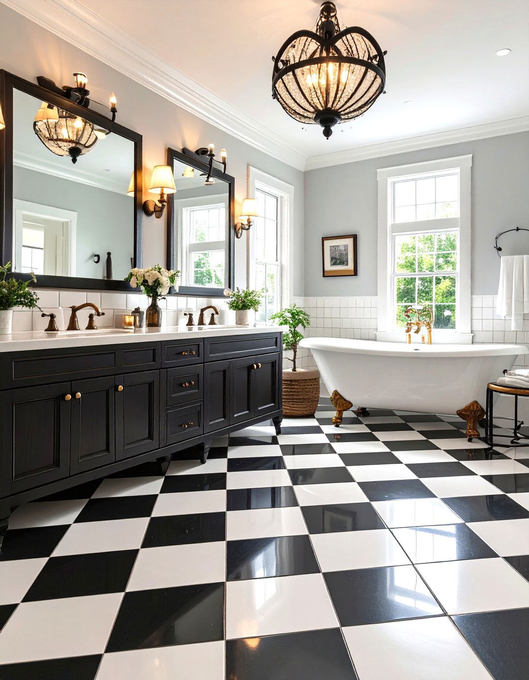 Checkerboard Penny Tile Floor Pattern - 20 Penny Tile Bathroom Floor Ideas