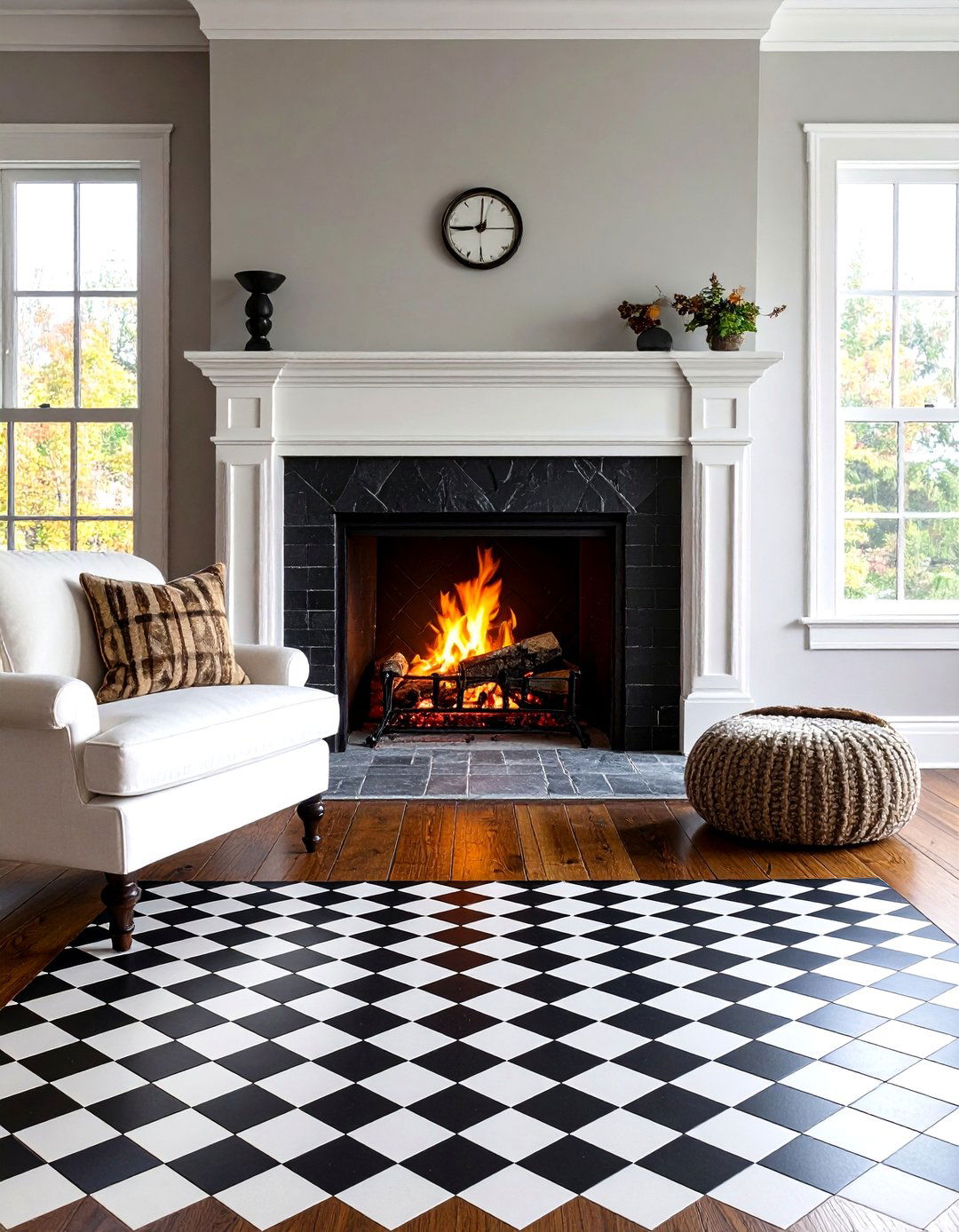 Checkerboard Tile Hearth for Graphic Pop - 20 Black and White Fireplace Ideas