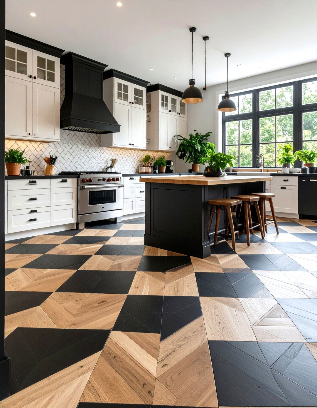 Checkerboard or Herringbone Floors Anchor the Look - 20 Gothic Kitchen Ideas