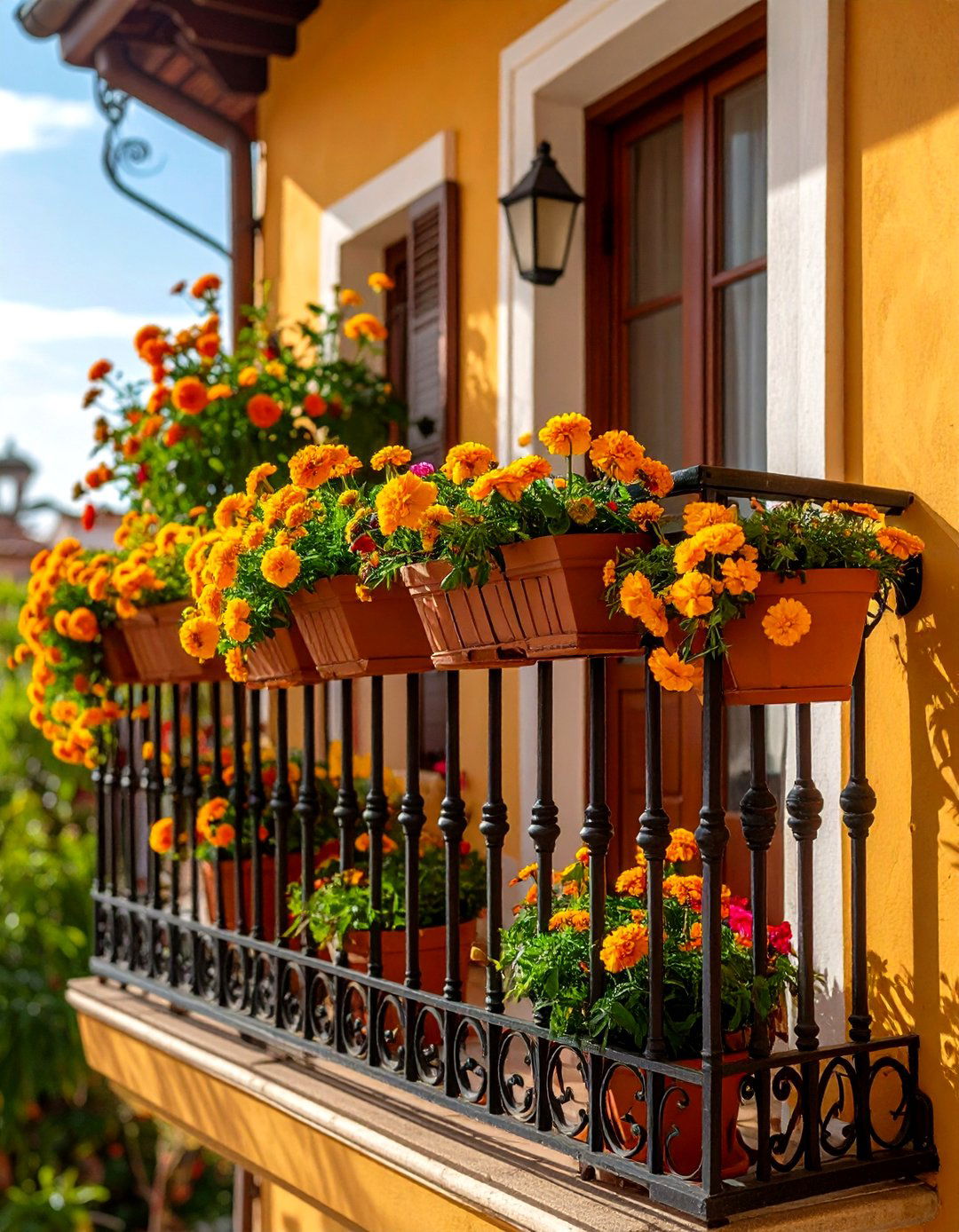 Cheerful Marigold Balcony Baskets - 20 Flowering Plants for Balcony