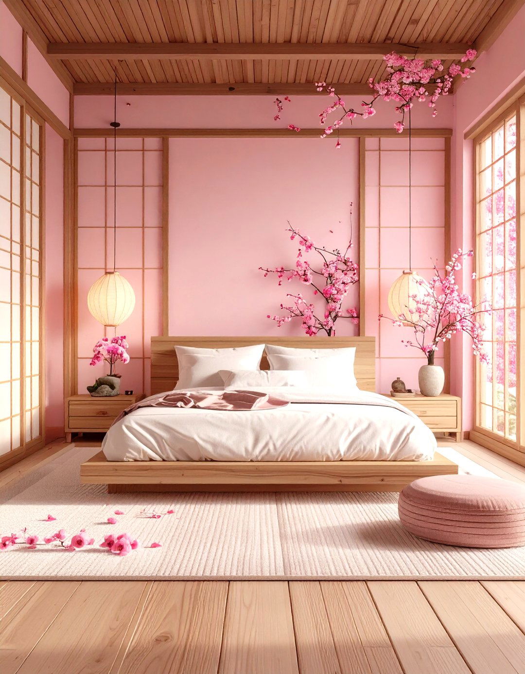 Cherry Blossom Pink Asian Inspired Bedroom - 20 Pink Bedroom Ideas