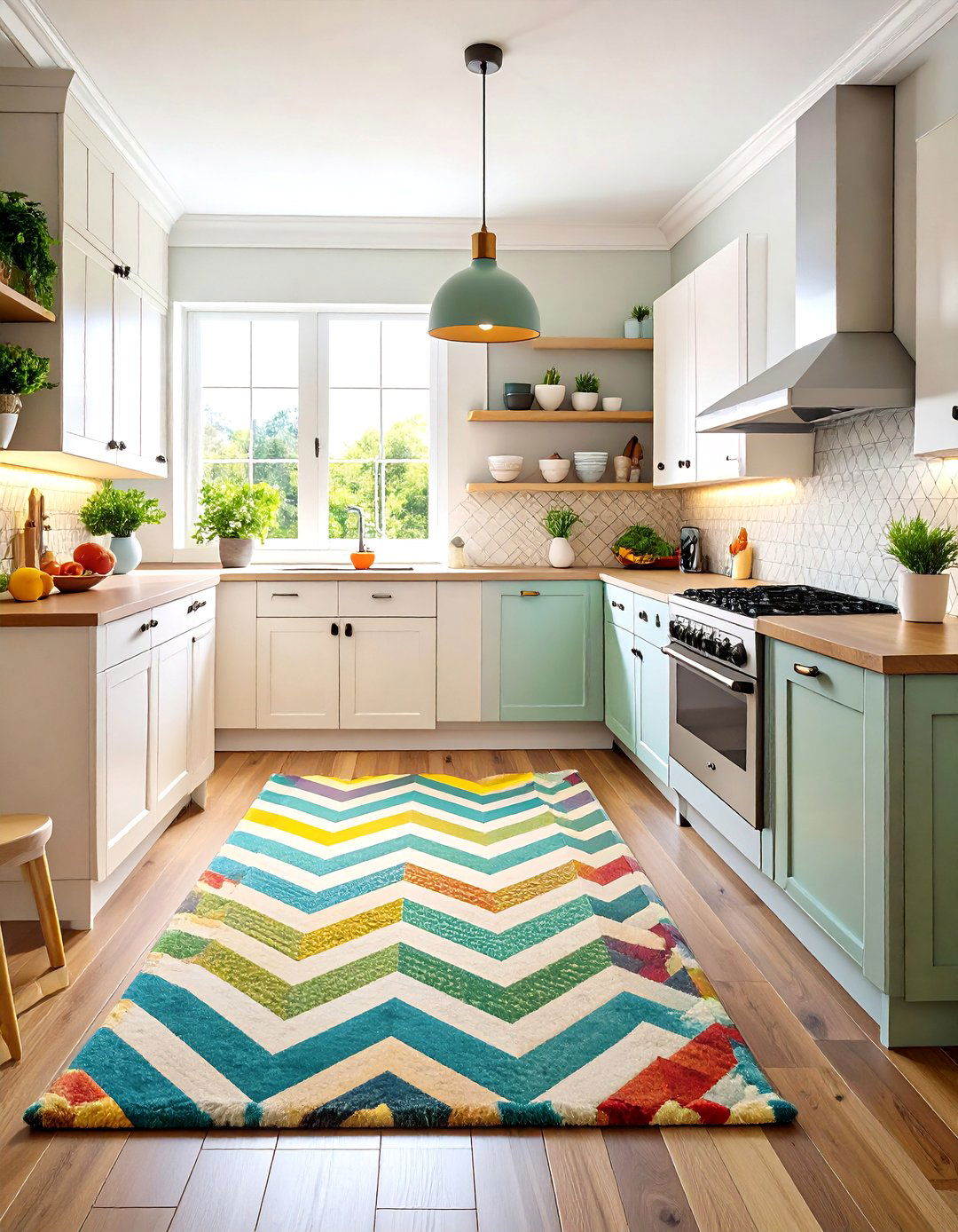 Chevron Kitchen Rug with Dynamic Movement - 20 Kitchen Rug Ideas