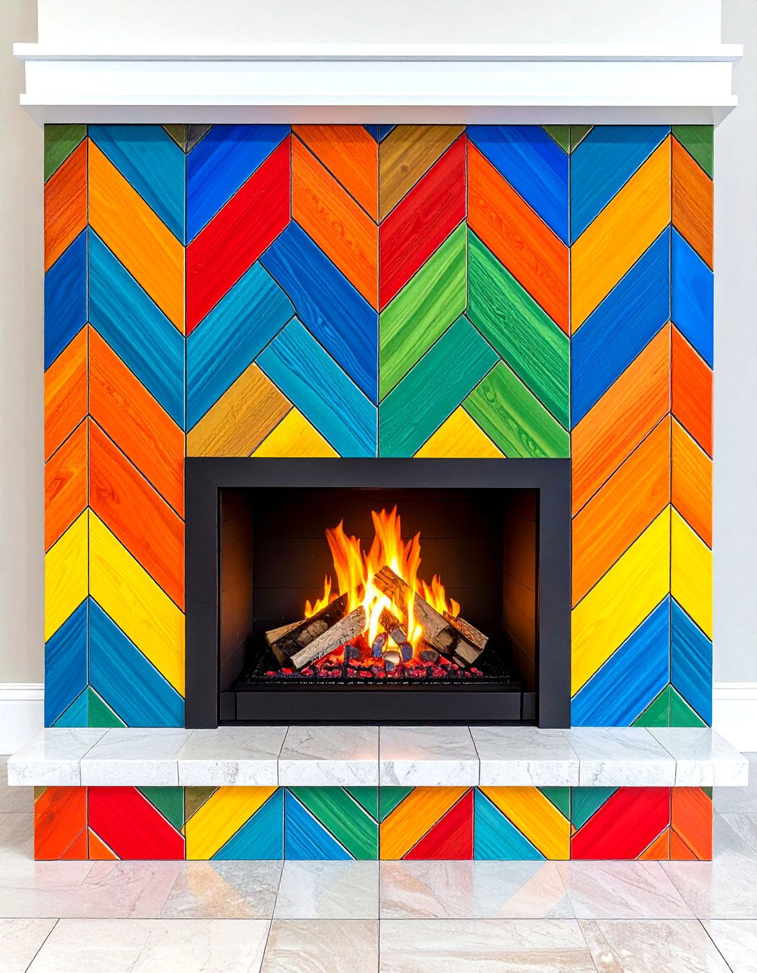 Chevron Pattern Fireplace Tile Movement - 20 Fireplace Tile Ideas