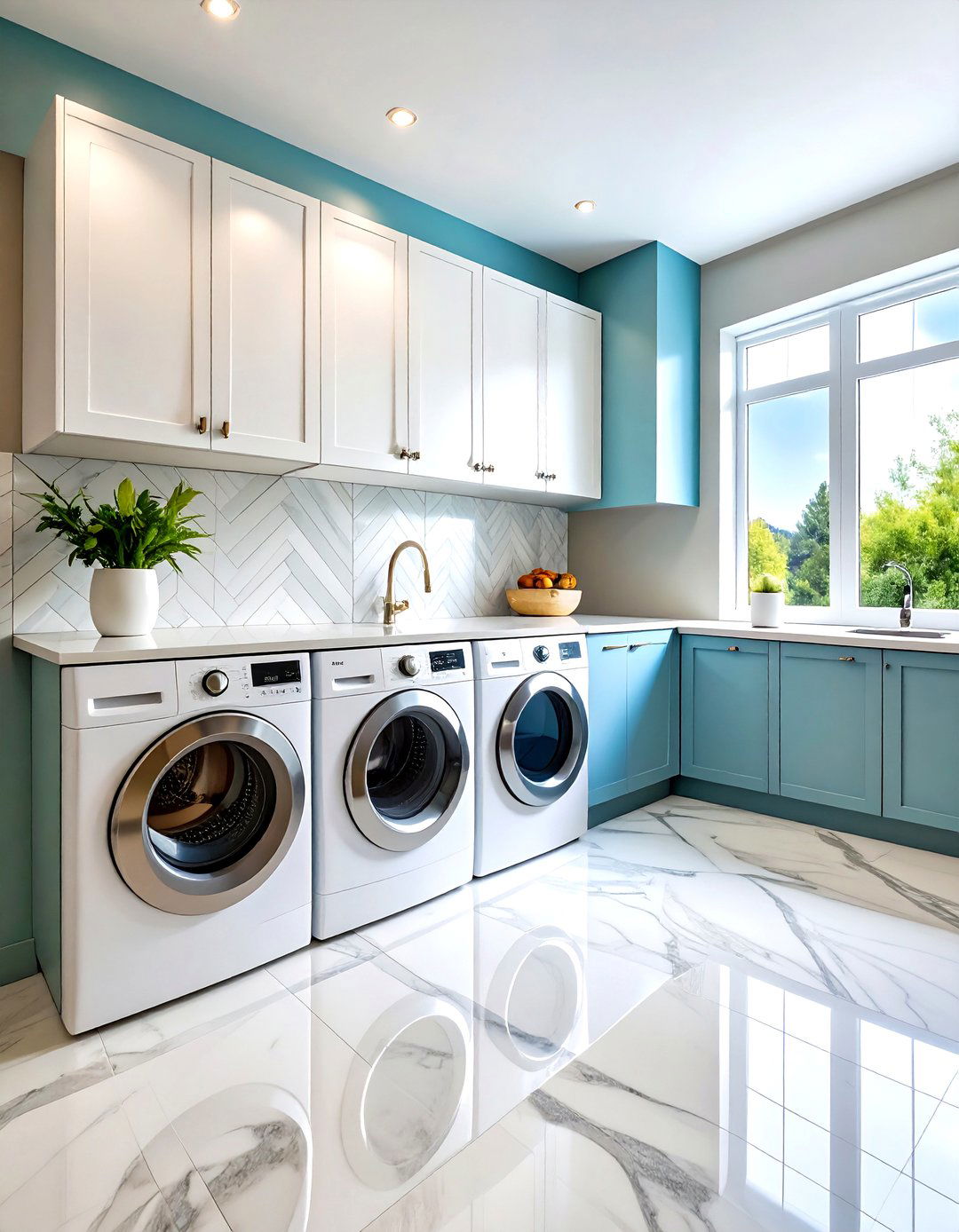 Chevron Pattern Marble Laundry Room Backsplash - 20 Laundry Room Backsplash Ideas