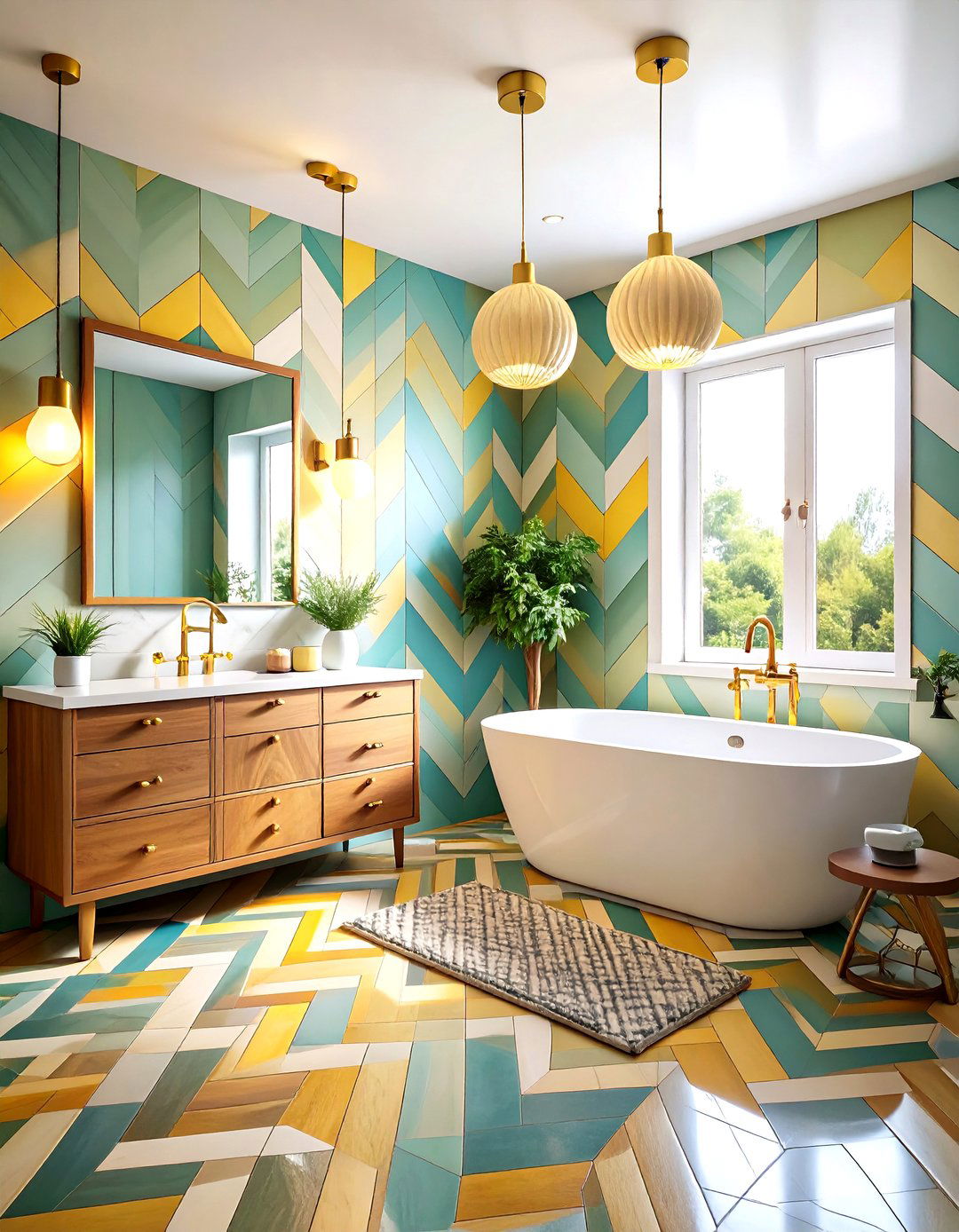 Chevron Pattern Mid Century Modern Bathroom - 20 Mid-century Modern Bathroom Ideas