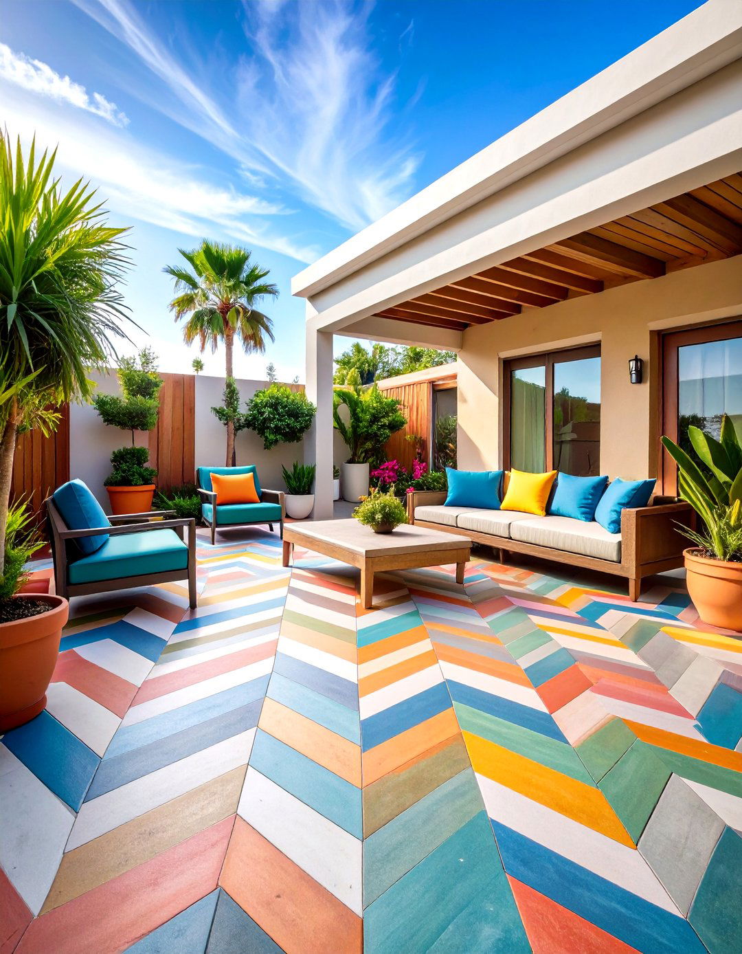 Chevron Pattern Painted Concrete Patio - 20 Painted Concrete Patio Ideas
